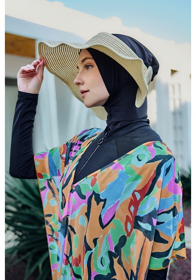 Remsa Mayo Remsa Tesettür Mayo Üzerine Desenli Tek Kaftan Pareo 430-308 Turuncu Turuncu