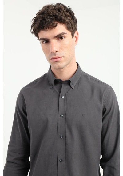 Dufy Erkek Slim Fit Uzun Kol Koyu Gri Gömlek-25371 K.gri