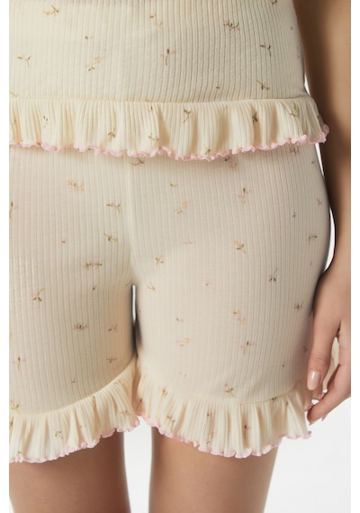 Ritnice Kadın Paula Terayağ Sarısı Fırfır Şortlu Pijama Takımı Tereyağı Sarısı