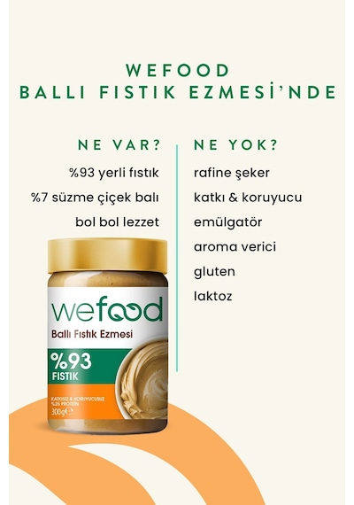 Wefood Şekersiz Ham Ballı Fıstık Ezmesi 300 gr (Fıstık Parçacıklı).