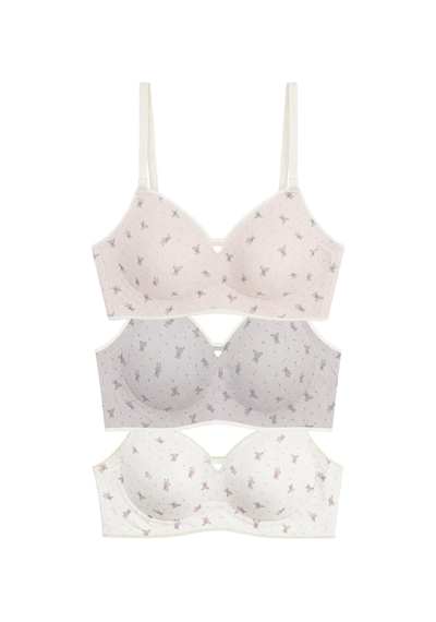 Cottonill Seamless Bra - Mireva Lazer Kesim Rib Dokulu Ayıcık Desenli Balensiz Kadın Sütyen 3'lü Paket Çok Renkli