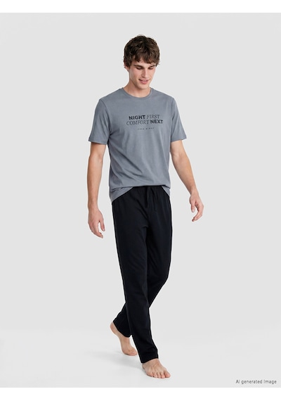 Lc Waikiki Lc Waıkıkı Gri Regular Fit Baskılı Erkek Pijama Takımı
