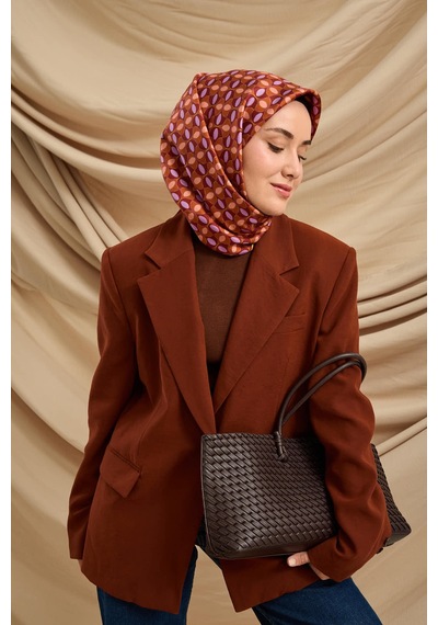 Silk Home Twill İpek Eşarp 11481-18 Kiremit, Bordo, Lila, Pudra