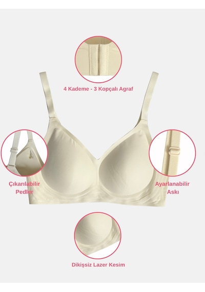 Alya Underwear Kadın Lazer Kesim Dikişsiz Çıkarılabilir Pedli Hayalet Sütyen Siyah Ekru