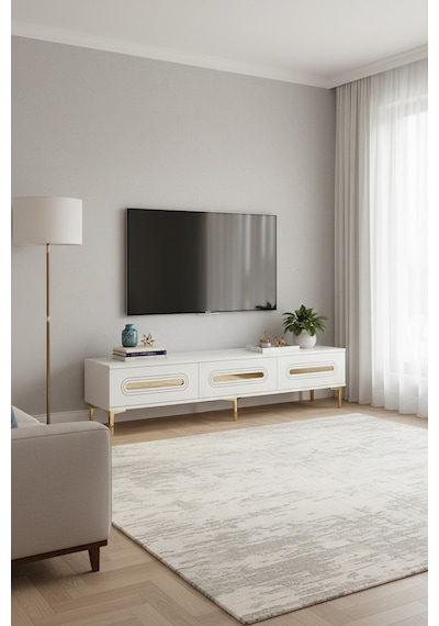 Tsa1806bg Rany Tv Sehpası Beyaz-gold 180cm Beyaz - Altın