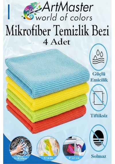Mikrofiber Temizlik Bezi 4 Adet Renkli Mikrofiber Bez 40x40cm Mutfak Bezi Kurulama Bezi Cam Bezi Leke Tutmaz İz Bırakmaz