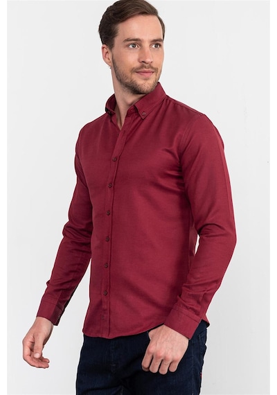 Tudors Slim Fit Dar Kesim Oxford Spor Erkek Gömlek-19646 Bordo