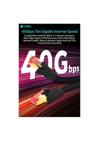 Cat8 Oyuncu Ethernet Kablosu - 5metre - 40gbps Yüksek Hız Veri Aktarımı Kırılmaz Örgü Yassı Tasarım