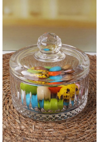 Lüx Kristal Kapaklı Cam Şekerlik & Cam Lokumluk, Kesme Cam Lüx Şekerlik 10cm 10.5cm - 4 Model 06646 Çok Renkli