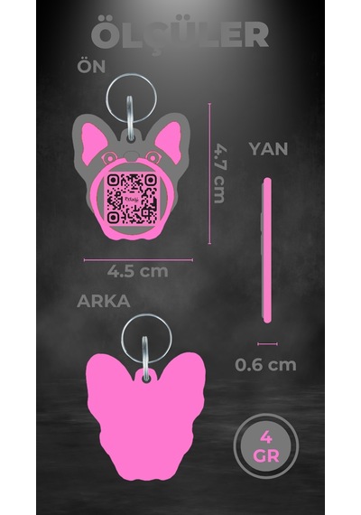 Petjoo 10.Mutt Pembe-Gri Qr'lı Köpek Künyesi