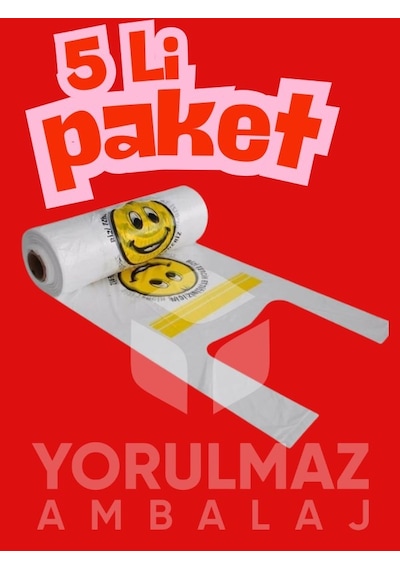 Gülen Yüz Baskılı Küçük Boy Rulo Poşet 5 Li Dayanıklı Hışır Market & Manav Taşıma Poşeti Ekonomik Paket