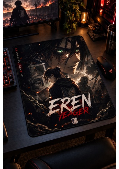 50x40 Cm Aot Eren Yeager Desenli Gaming Oyuncu Mouse Pad Kaymaz Taban Büyük Fare Altlığı