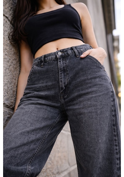 Cedy Denim Cedy Denım Yüksek Kalite Kadın Yüksek Bel Baggy Skater Jean Antrasit