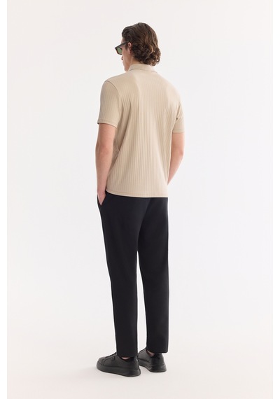 Avva Erkek Bej Kıvrılmaz Polo Yaka Fermuarlı %100 Pamuk Regular Fit T-shirt A61y1038