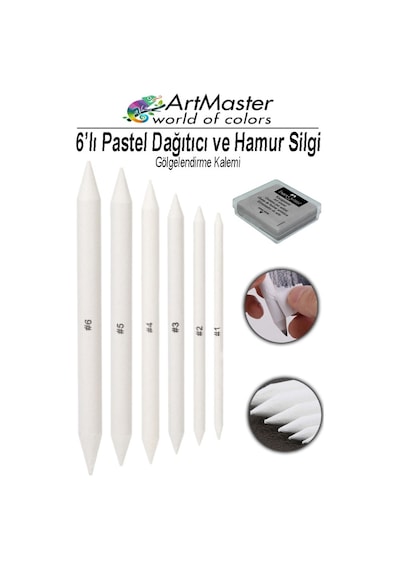 Gölgelendirme Kalemi Pastel Dağıtıcı 6 Lı 1 Paket Ve 1 Adet Hamur Silgi Kalemi Kara Kalem Dağıtıcı Kalem Kaynaştırma