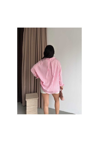 Unika Boutique Çizgili Oversize Gömlek Pembe