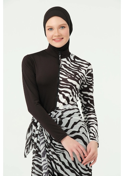Alfasa Zebra Desenli Tulum Mayo Siyah