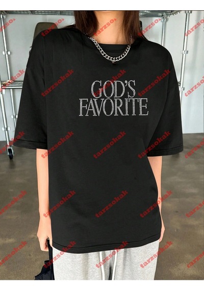 Startmore Unisex God's Favorite Baskılı Tshirt Siyah Beyaz Siyah