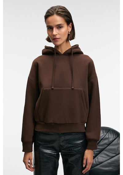 Grimelange SELENE Kadın Kapüşonlu Kangru Cepli Regular Fit Kahverengi Sweatshirt