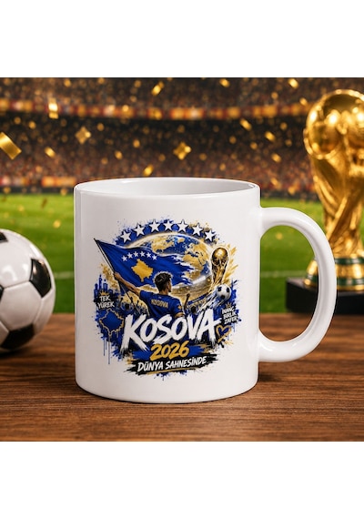 Bk Gift Kosova Taraftar Temalı Dünya Futbol Kupası Tasarımlı Beyaz Kupa Bardak-2