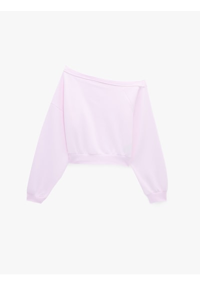 Koton Uzun Kollu Üç İplik Asimetrik Kayık Yaka Omzu Açık Sweatshirt Pembe 7wak10123ek Gülkurusu