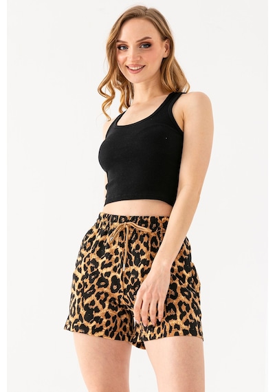 Giysa Kadın Beli Ayarlanabilir Çift Cepli Desenli Şort Leopar - 10047 Leopar