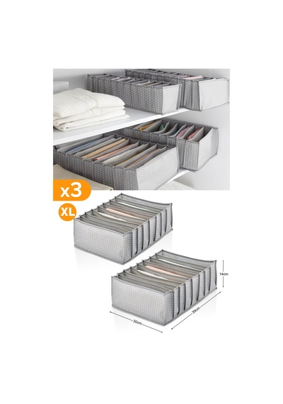 2 Adet - 8 Gözlü Gri Benekli Çekmece İçi Düzenleyici Organizer Xlarge Kumaş Gri Diğer
