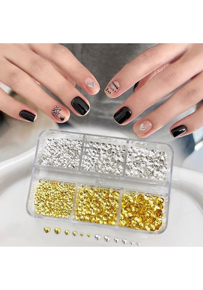 Kalp Dizayn 6 Grit Metal Tırnak Süsleme Charm Silver Ve Gold Nail Art Charm Taşları Wn-527