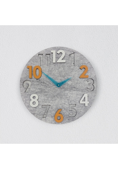 CajuArt Modern Yuvarlak Gri Desen Turuncu Beyaz 40 cm Duvar Saati Turuncu