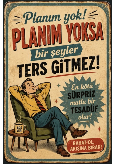 Retro Komik Sözler Mdf Duvar Tablosu Planım Yoksa Bir Şeyler Ters Gitmez