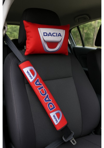 Dacia Logolu Araç Seyahat Boyun Yastığı & Emniyet Kemer Pedi - Dijital Baskılı İkili Konfor Seti Kırmızı