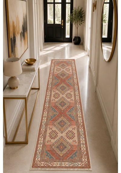 Dekoratif Halı Kaymaz Taban Leke Tutmaz Yıkanabilir Kilim Özel Ölçü Salon Halısı 3049 Çok Renkli