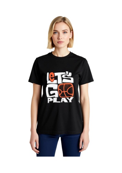 Paybuy Hadi Oynayalım Basketbol Çağrısı Baskılı Kadın Tişört Siyah