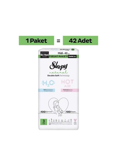Sleepy Natural Double Soft Ultra Paket Bebek Bezi 3 Numara Midi 42 Adet