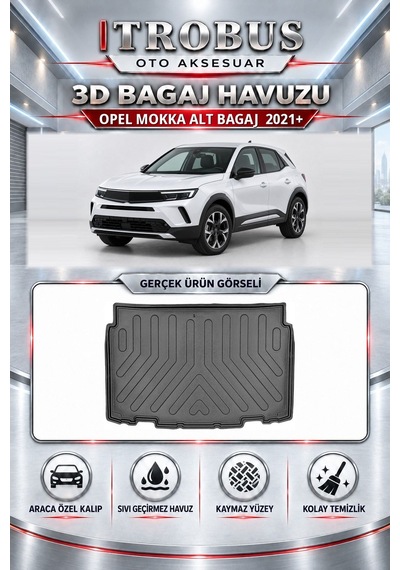 Opel Mokka 2021+ Araca Özel Karbon Desenli 3d Paspas Bagaj Havuzu Set Alt Bagaj Siyah