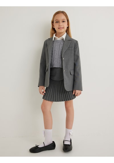 Koton Blazer Okul Ceketi Klasik Yaka Cep Detaylı Uzun Kollu Düğmeli Gri 5wkg20038aw Gri