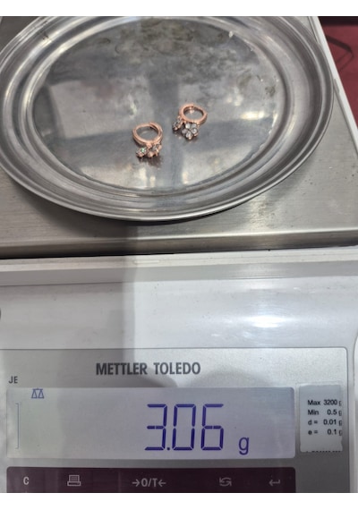 925 Ayar Papatya Silver Elmas Taşlı Çiçek Küpe.elmas Montürlü Çiçek Küpe.rose.gold.rodaj Gümüş