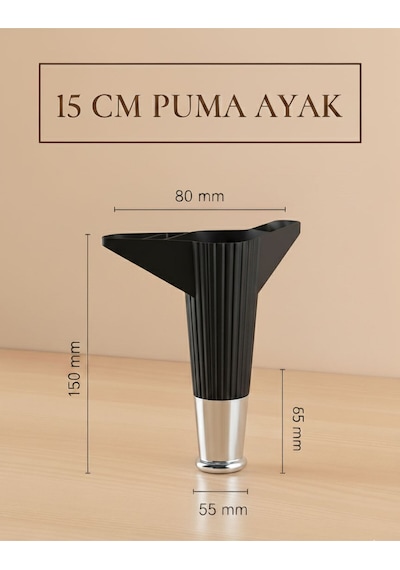 Puma 15 Cm Siyah-krom 6'lı Set Mobilya Kanepe Tv Ünitesi Dolap Konsol Ve Destek Ayağı Siyah-krom
