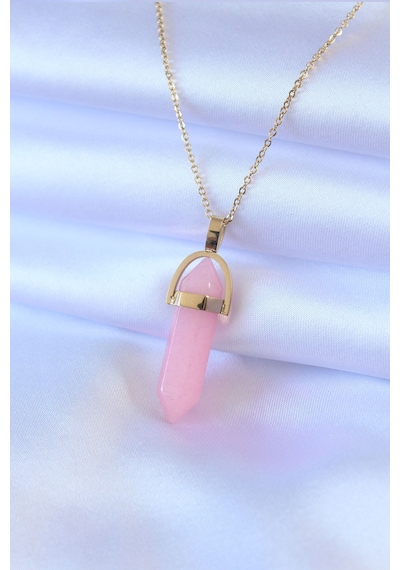 Ezoconcept 316l Çelik Gold Renk Kristal Pembe Taş Model Kadın Kolye Çok Renkli
