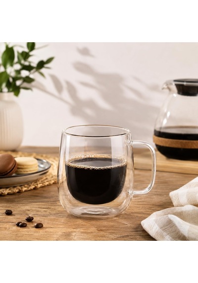 Çift Cidarlı Cam Kupa Bardak 250 Ml Isı Yalıtımlı Latte, Kahve Ve Çay Bardağı 2 Li Set Açık