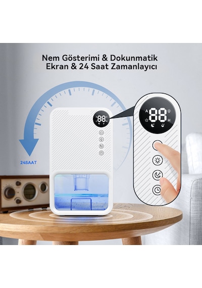 Mini Nem Alma Cihazı - Günde 300ml, 1.1l Hazneli, Led Işıklı - Tüm Odalar İçin - Beyaz