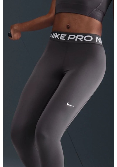 Nike Pro 365 Dri Fit Training Legging Tight Fit Thunder Grey White Kadın File Panelli Spor Tayt Füme