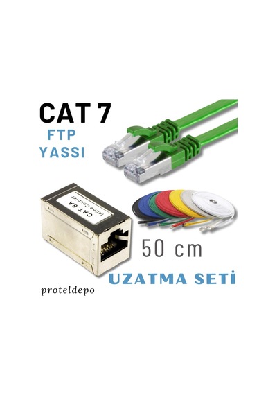 Irenıs 50 Cm, Yeşil Cat7 Kablo Yassı Ftp Ethernet Network Lan Ağ Kablo Ve Ekleyici