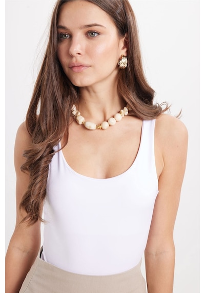 Tudors Kadın Standart Fit Normal Kesim Kolsuz Halter Yaka Beyaz Crop Atlet-50962