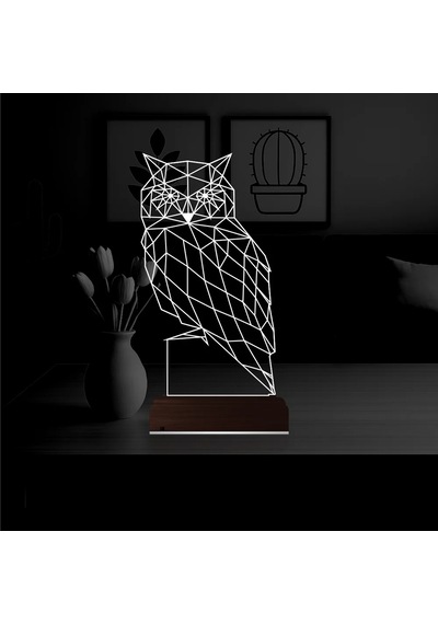 Luvivia Baykuş Polygonal 3d Lamba - Masa Gece Lambası Şeffaf