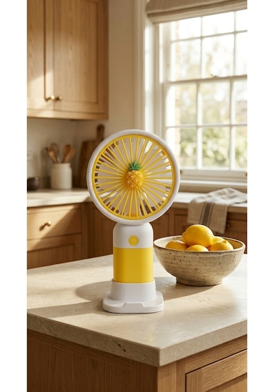 Mini El Fanı Ananas Figürlü Sarı Kompakt Tasarımlı,usb Şarjlı Güçlü Taşınabilir Vantilatör Fan-pl103