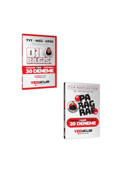 Yediiklim Tüm Adaylar İçin Dil Bilgisi 30 Deneme Ve Paragraf 20 Deneme Tamamı Video Çözümlü Set