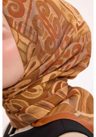 Silk Home Dört Mevsim Antik Motif Viskon Velora Eşarp 6419 Koyu Turuncu