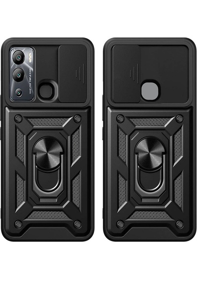 Ardemix İnfinix Hot 12i Kılıf Magnetik Standlı Kamera Korumalı Sürgülü Vega Kapak - Mavi