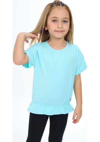 Toontoy Kids Toontoy Kız Çocuk Bisiklet Yaka Kısa Kollu Lastikli Tişört Mint Yeşili